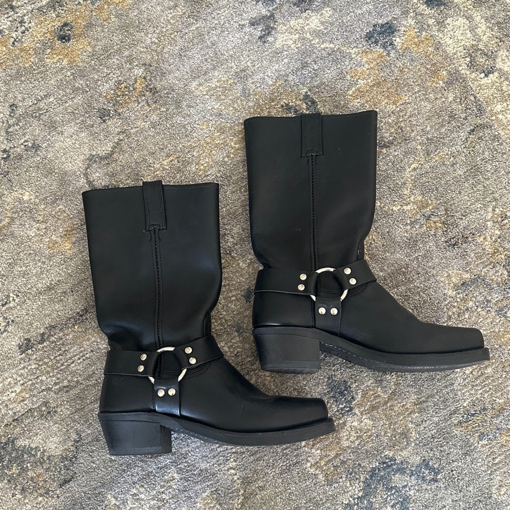 Frye Black Moto Boots with Silver Accents